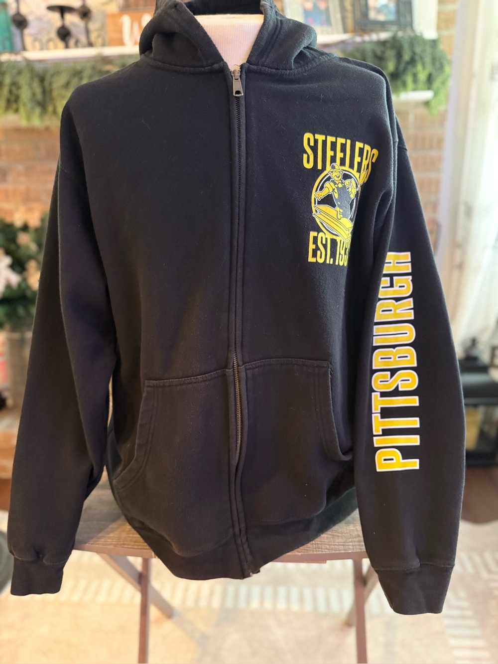 Junk Food Clothing Black Zip-Up Hoodie NFL Pittsburgh Steelers Graphics
